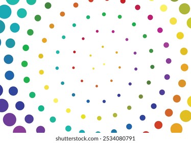 White background with colored balls circling the center of the circle