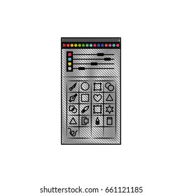 white background with colored crayon silhouette of color palette and tool box for designer graphic vector illustration