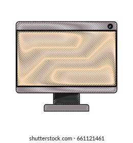 white background with colored crayon silhouette of lcd monitor vector illustration