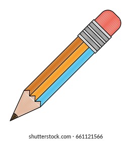 white background with colored crayon silhouette of pencil with eraser vector illustration