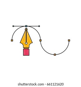 white background with colored crayon silhouette of fountain pen graphic tool vector illustration