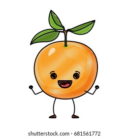 white background of colored crayon silhouette of realistic caricature orange fruit vector illustration