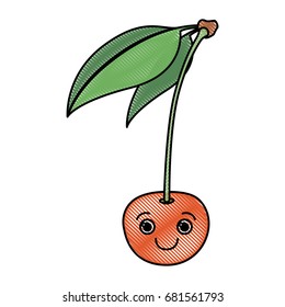 white background of colored crayon silhouette of happy cartoon cherry fruit vector illustration