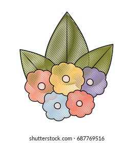white background with colored crayon silhouette of multicolored flowers ornament in closeup vector illustration