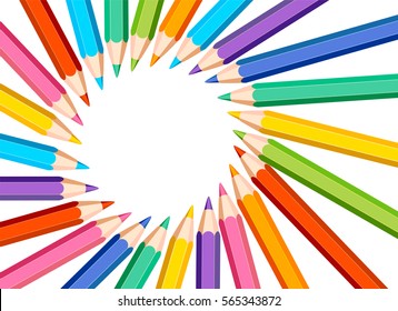 White background with colored pencils - circle frame