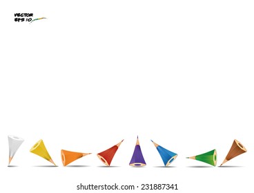 White background with colored pencils in one line