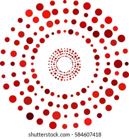 White background with colored red dots. Circle of dots.