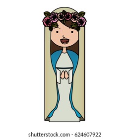 white background of colorful beautiful virgin with crown of roses vector illustration
