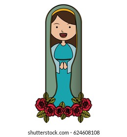 white background of colorful beautiful virgin with ornament of roses vector illustration