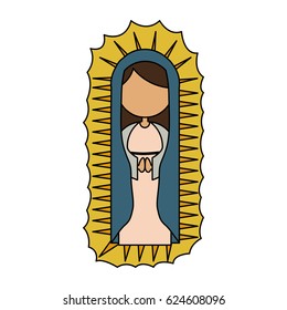 white background with colorful canvas of faceless virgin of guadalupe vector illustration