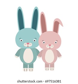 white background with colorful caricature couple cute animal rabbits vector illustration
