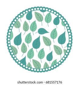 white background with colorful circular frame with pattern of ovoid leaves vector illustration