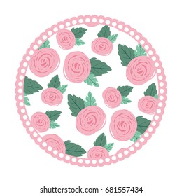white background with colorful circular frame with pattern of rose flowers vector illustration