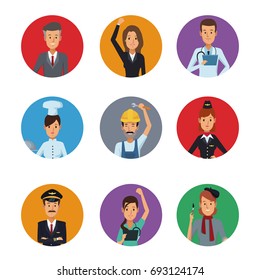 white background with colorful circular frame icons group people of different professions