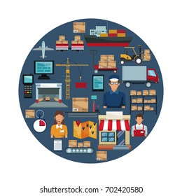 white background with colorful circular frame of icons storage logistics inside