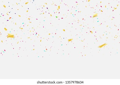 White background with colorful confetti Celebration carnival ribbons. luxury greeting rich card.