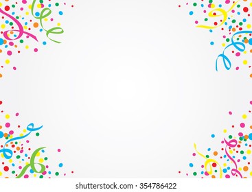 White background of colorful confetti and streamers