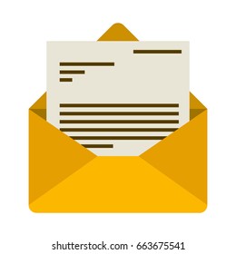 white background with colorful envelope mail opened with letter vector illustration