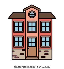 white background with colorful facade house of two floors with attic vector illustration