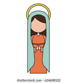 white background of colorful faceless virgin with light blue mantle and aura vector illustration