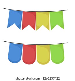 white background with colorful festoons in shape of triangle in closeup vector illustration