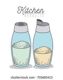white background with colorful glass container spices kitchen utensils vector illustration