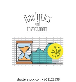 white background with colorful grid with graphics growth economy and plantpot symbol hourglass vector illustration