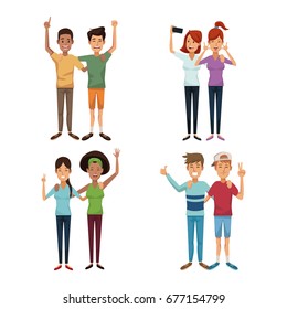 white background with colorful group of friends in pairs