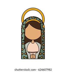 white background of colorful half body faceless virgin of guadalupe vector illustration
