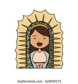 white background of colorful half canvas of virgin of guadalupe vector illustration