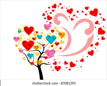 white background with colorful heart tree, vector romantic background