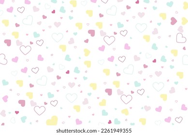 White background with colorful hearts, cute backdrop concept, random mini hearts, abstract background with heart, colored pattern for kids or valentine, vector design