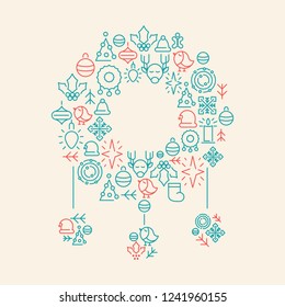 White background with colorful holiday icons set in form of christmas toy doodle vector illustration