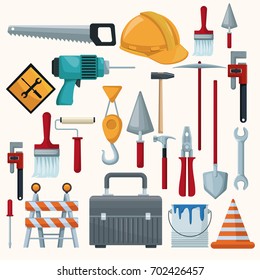 white background with colorful icons of tools contruction