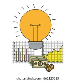white background with colorful light bulb idea and grid with graphics growth economy vector illustration