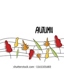 White background with colorful outline fallen leaves. Vector illustration about autumn season.