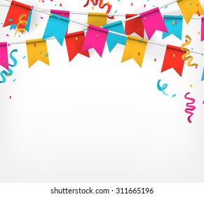 White background with colorful party flags