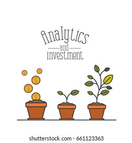 white background with colorful plantpot process increase economy analytics and investment vector illustration