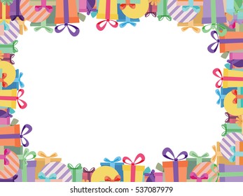 White background with colorful ribbon gift box border in vector format