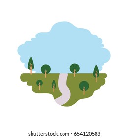 white background with colorful scene of natural landscape and road vector illustration
