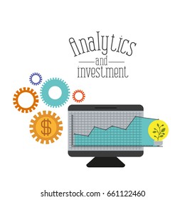 white background with colorful screen computer grid with graphics growth economy analytics and investment vector illustration