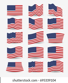 white background of colorful set flags united states of america different design vector illustration