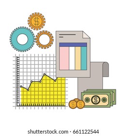 white background with colorful set graphics growth economy vector illustration