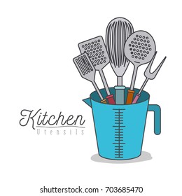 white background with colorful set kitchen utensils in jar vector illustration