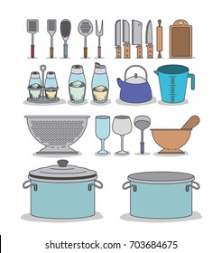 white background with colorful set silhouette group of kitchen utensils vector illustration