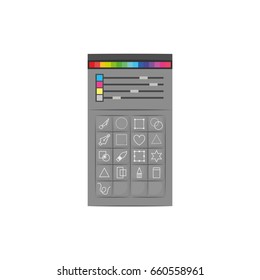 white background with colorful silhouette of color palette and tool box for designer graphic vector illustration