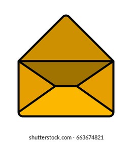 white background with colorful silhouette of envelope mail opened in closeup with thick contour vector illustration