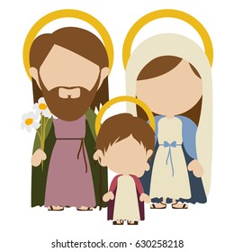 white background with colorful silhouette of faceless image of sacred family with baby jesus vector illustration