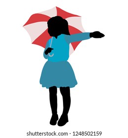 white background with colorful silhouette of little girl with umbrella