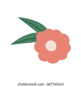 white background with colorful silhouette of pink flower with leaves vector illustration